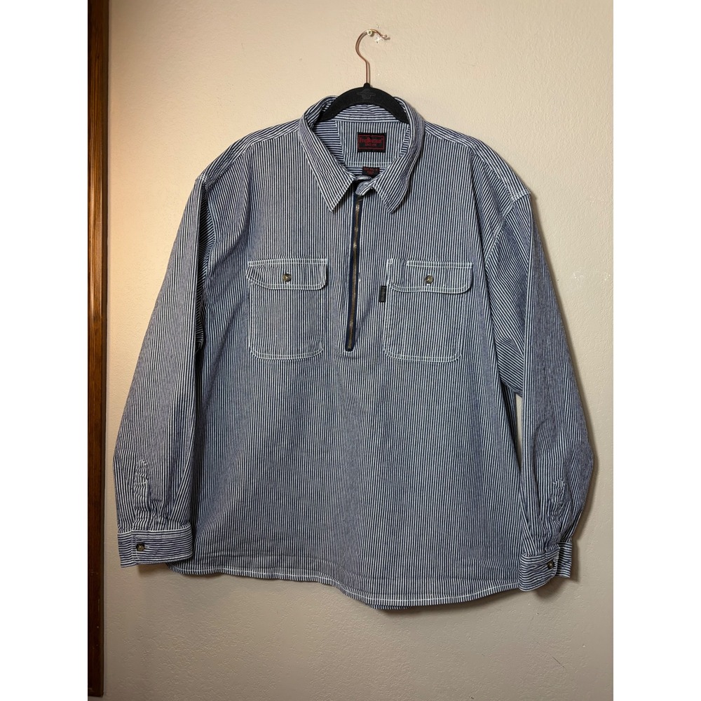 Five Brother Hickory Stripe Quarter Zip Work Shirt Mens 4XL Blue White Railroad